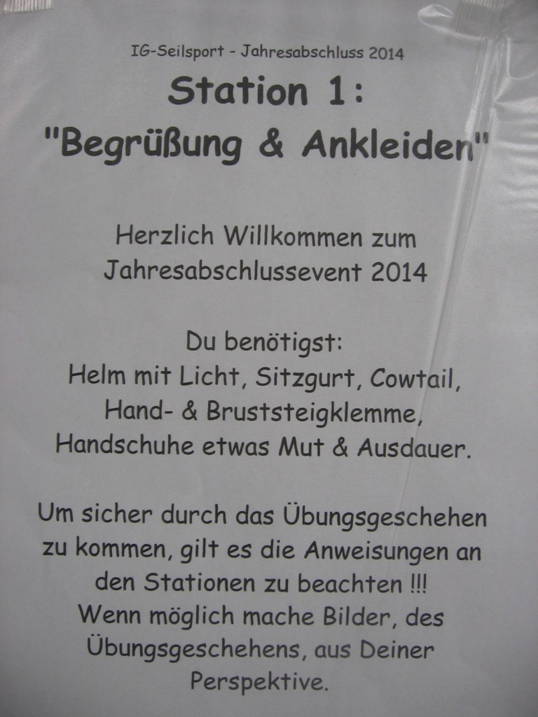 21.12.2014 Werk-Hassmersheim
Seilsportlicher Jahresabschluss
Station 1:
Begrüßung & Ankleiden