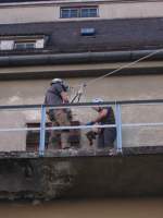 22.06.2014 Werk Hassmersheim  Seilsportliche Übungen an der 10 Meter Balkonade  Seilbahn aus Statikseil 
